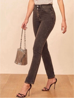 Reformation Jeans Liza Button Fly High Rise Straight Jeans Size 26 colour Yuma
